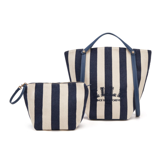 ELLE Women's Nautical Stripe Canvas Tote Bag
