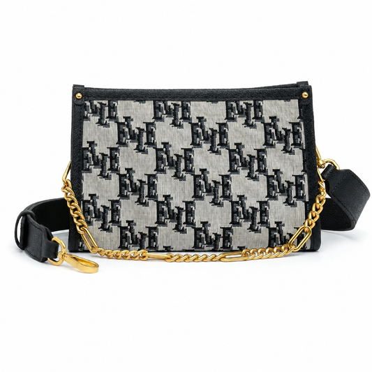 ELLE Women's Small Monogram Shoulder Bag with Chain Handle